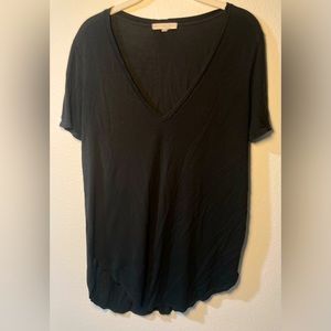 Truly Madly Deeply black v neck tee, size large